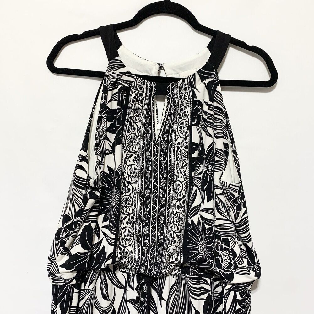 Chico’s Size 3 Marissa Jumpsuit Sleeveless Black White Graphic Floral Size XL 16 - Picture 5 of 16